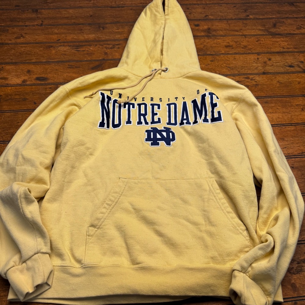 Champion University of Notre Dame Hoodie Yellow Large Pullover Sweatshirt‎ NCAA